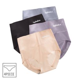 4pcs/lot Women Sexy Panties Seamless Underwear Ice Silk Briefs Girls High Waist Pants Lingerie Underpants invisible Panties Set 220422