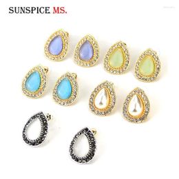 Sunspicems Fashion Water Drop Opal Stud Earring For Women Gold Colour India Banquet Jewellery Gift Rhinestone Dress Accessories Dale22