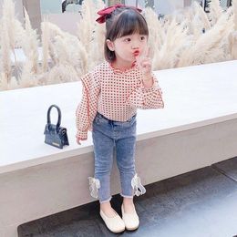 Clothing Sets 2022 Spring Autumn Kids Baby Girls Print Blouse Shirt Tops + Jeans Pants Outfit Set Children Fashion Casual Clothes D596