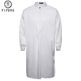2018 Autumn New Brand Men's Shirt Arab Style Fashion Simple Long Men's Casual Shirt White Muslim Robe Thobe Dress M-XXL252c