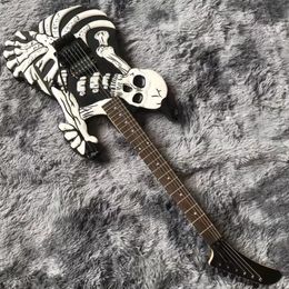 -Custom Grand George Lynch Skull and Bones Electric Guitar Black Body Pody per XMAS Gift305M