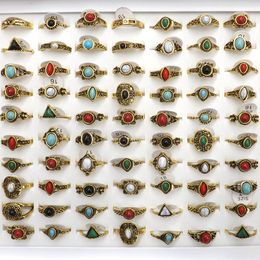 50pcs Tibetan Vintage Style Rings Semi Precious Stone Rings For Women High Quality