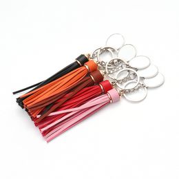 Fashion Sublimation Blank Tassel Keychain Pendant Heat Transfer Leather Keychains Luggage Decoration DIY Gift Keyring Key Chain