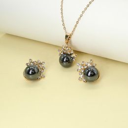 Earrings & Necklace Unique Imitation Pearl Flower Design Rhinestone Stud Sets For Women Wedding Bridal Trendy Ladies Jewelry SetEarrings