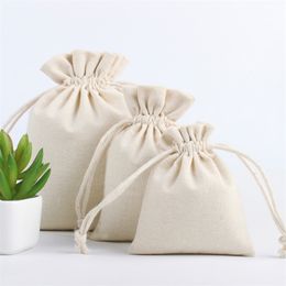 cotton candy makeup Australia - 20PCS Linen Gift Bags Cotton Jute Drawstring Pouch Packing Jewelry Makeup Party Wedding Candy Wrappling Reusable Sack Print 220613
