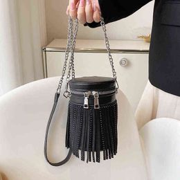 Fashion Handbags Women Diamond Studded Leather Shoulder Bag Brand Designer Crossbody Bag Trend Tassel Ladies Messenger Bag Buket 220608