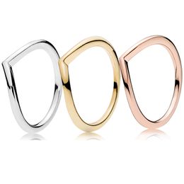 Polished Wishbone Ring 925 Sterling Silver Rose gold plated Women Mens love Rings with Original box set for Pandora RING