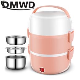DMWD 3 Layers Electric insulation heating lunch box pluggable Steamer electrical Rice Cooker stainless steel Food Container EU 201015