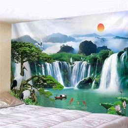 Beautiful Waterfall Wall Rugs Nature Aesthetic Room Decor Forest Landscape Living Room Background Bedroom Wall Hanging Blanket J220804