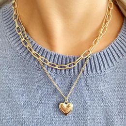 thick silver choker UK - Pendant Necklaces 2pcs Fashion Asymmetric Lock Necklace For Women Twist Gold Silver Color Chunky Thick Choker Chain Party JewelryPendant