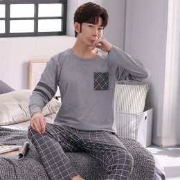 2020 Autumn Long Sleeve Casual Plaid Pajama Set for Men Korean Soft Sleepwear Suit Pyjamas Male Loungewear Homewear Home Clothes LJ201112