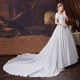Other Wedding Dresses Satin Square Neck Short Sleeve Gowns Simple Elegant Bride Dress Plus Size Robe De MarieeOther