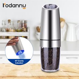 Rodanny Automatic Electric Pepper And Salt Grinder Stainless Steel Gravity Herb Spice Mill Adjustable Coarseness Kitchen Tools 220812