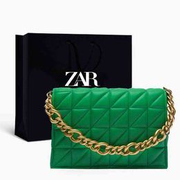 ZA Quilted Bag Branded Luxury Designer Women Shoulder Bags Thick Chain Square Purses 2022 Top Handbag Clutch Bags bolso mujer G220517