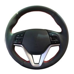 Steering Wheel Covers Customized DIY Original Car Cover For Tucson 2022 Black Artificial Leather Braid WheelSteering CoversSteering