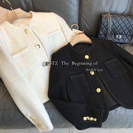 Women's Jackets Tweed Short Coat Women's Outerwear Spring Ladies Single-Breasted White Black Long-Sleeved Jacket Female Clothing E154Wom