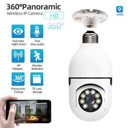 360° Wifi PTZ IP Panorama Camera Bulb 2MP Panoramic Night Vision Audio Home Security Video Surveillance Fisheye Lamp Wifi Camera AA220315