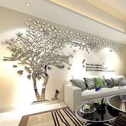 Wall Stickers Mirror Silver Big Tree Sofa TV Background Wallpaper DIY Art Decals Quality 3D Acrylic Wallstickers Murals Posters