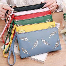 Wallets Casual Women's Wallet Hollow Leaves Pu Leather Lady Zipper Phone Pocket Holder Female Purse Coin Money Bag ClutchWallets