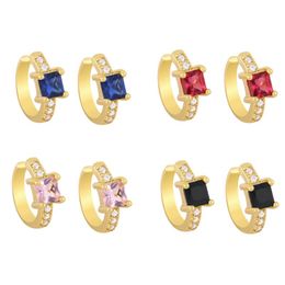 Clip-on & Screw Back FLOLA Geometric Clip Earrings For Women Copper Zircon White Stone Square Ear Cuffs Small Girl Jewelry Ersy76