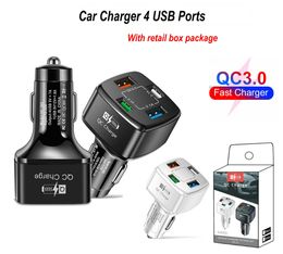 Fast Charging Car Chargers QC 3.0 4 USB Ports Quick Charge Adapter for Smart Phone Charger iPhone Samsung with Retail Box Package