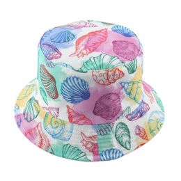 Berets Summer Bucket Hat Women Cotton Beach Sun Hats Reversible Bob Chapeau Femme Conch Mermaid Whale Print Panama Fisherman Caps