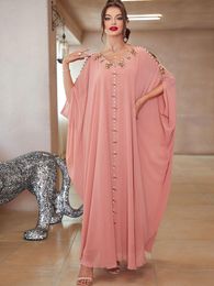 Ethnic Clothing Ramadan Eid Mubarak Pink Kaftan Dubai Abaya Turkey Islam Muslim Fashion Long Modest Dress Abayas For Women Robe Femme Musulm