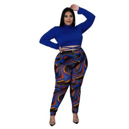 Women's Plus Size Tracksuits Two Pieces Outfit Top And Trousers Printed Pants Suit Full Sleeve Matching Set Curved Women's Clothing 4XL