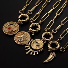 Pendant Necklaces MHS.SUN Est Design 1PC Horse/Cards/Eye Charm Zircon Necklace Women/Men Chunky Chain Choker Hip JewelryPendant NecklacesPen