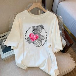 Women's T-Shirt Cotton Bear Women's Short-sleeved Summer Loose Fashion Top Harajuku Shirts Love Print Kawaii Clothes Graphic TeesWomen's