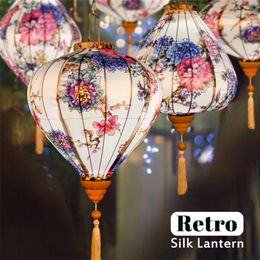 12 Inch Peony Floral Pattern Midautumn Lantern Vietnam Chinese Retro Silk Lanterns For Year Party Wedding Hanging Decor 220611