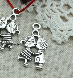 Tibetan Silver Boy girl kissing pendant Handmade Decorative Metal DIY Jewellery Alloy accessories fg45s