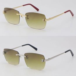 New Fashion Cheetah head Metal Rimless Sunglasses Male and Female Sun Glasses Design 18K Gold Brown Lens Man Woman Removable Frames Men Size:57-18-140MM