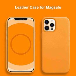Capa de couro genuíno para iPhone 13 12 Pro Max Mini 12Pro capa para Magsafe Mag Safe Magnetic Wireless Charge Soft Cover Funda