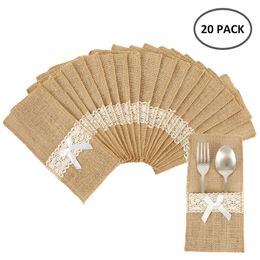 Other Festive Party Supplies 20pcs Natural Jute Burlap Cutlery Holders Packaging Fork and Knife Pouch for Wedding Birthday Tableware 220826