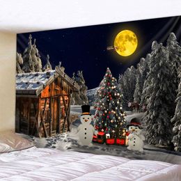 Tapestries Christmas Tapestry Forest Snowman Tree Santa Claus Warm Home Decoration Polyester Thin Wall ClothTapestries