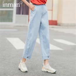 INMAN Summer New Arrival Leisure Tint Wash Adjustable Trouser Legs Ankle Length Jeans LJ200808