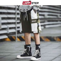 LAPPSTER Men Streetwear Khaki Sweatshorts Summer Men Shorts Color Block Belt Korean Fashion Joggers Shorts 2XL Cargo Shorts 210323