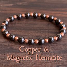 MG1415 Strand Genuine Copper & Magnetic Hematite Wrist Mala Bracelet High Quality Women`s Malas Spiritual Energy Bracelet