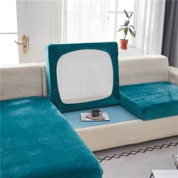 Airldianer Velvet Solid Colour Sofa Cushion Covers for Living Room Elastic Funiture Protector Couch Cover Strenth Slipcovers 220615