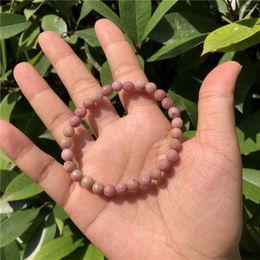 Beaded Strands Natural Stone 128 Faceted Red Rhodonite Serpenggiante Bracelet Round Bead Crystal Reiki Healing Fashion Jewelry Gift Fawn22