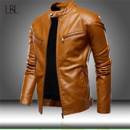 Men Autumn Motorcycle Causal Leather Jacket Coat Mens Outfit Fashion Biker Zipper PU Leather Jackets Man Slim Collar Overcoat 201127