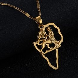 Pendant Necklaces Gold Colour Africa Lion Map Necklace African Hiphop Animal JewelryPendant