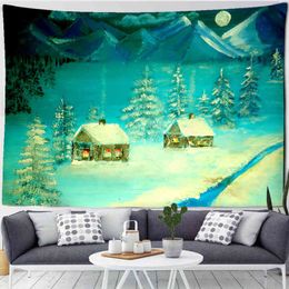 City Night Wall Carpet Christmas Joy Holiday Oil Paint Illustration Art Hanging Room Home Decor J220804