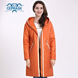 CEPRASK de alta qualidade casaco feminino Autum Spring Autum feminino à prova de vento fino parka longa designs com capuz de tamanho feminino 201027