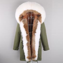 Women's Fur & Faux Russia Women Natural Raccoon Collar Real Coat Winter 2022 Colour Matching Hood Cuffs Thick Warm Outerwear Long ParkaWomen'
