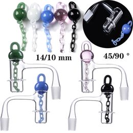 Colourful 100% Quartz Banger With Unique Glass Marble Chains Cap Smoking Accessories Terp Slurper Full Weld Bevelled Edge Seamless Bangers FWQB10