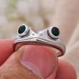Cluster Rings 100% 925 Sterling Silver Trendy Frog Animal Green Crystal Ladies Open Party For Women Birthday Gift Never FadeCluster
