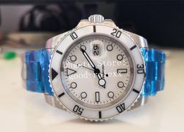 Relógios masculinos automáticos cristal safira Bamford branco cerâmica bisel mergulho esporte data 114060 coroa relógios de pulso
