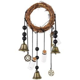 Decorative Objects & Figurines Witch Bells Protection Door Hanger Pentagram Wreath Handmade Wind Chimes Rattan For House Decor